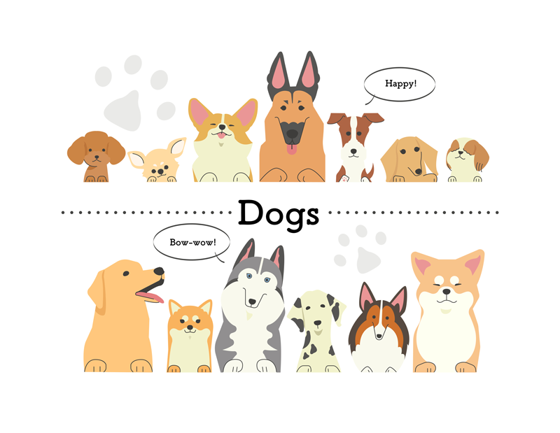 前足をかける色んな犬達のイラスト画像